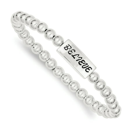Sterling Silver Enameled BELIEVE Stretch Bracelet 